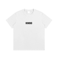 White HIMBO fetish t-shirt with black text printed on the front by FETISHISTO