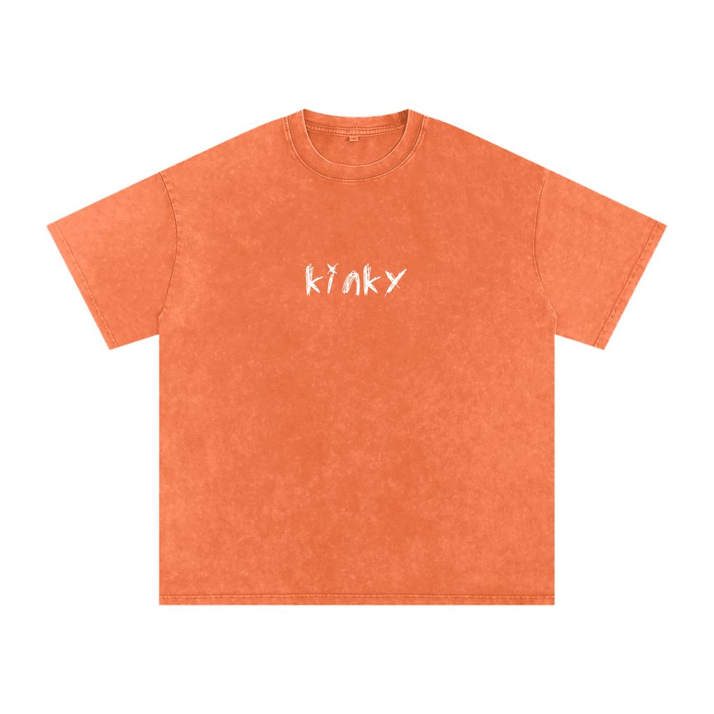 FETISHISTO orange kinky oversized t-shirt with white text graphic on front
