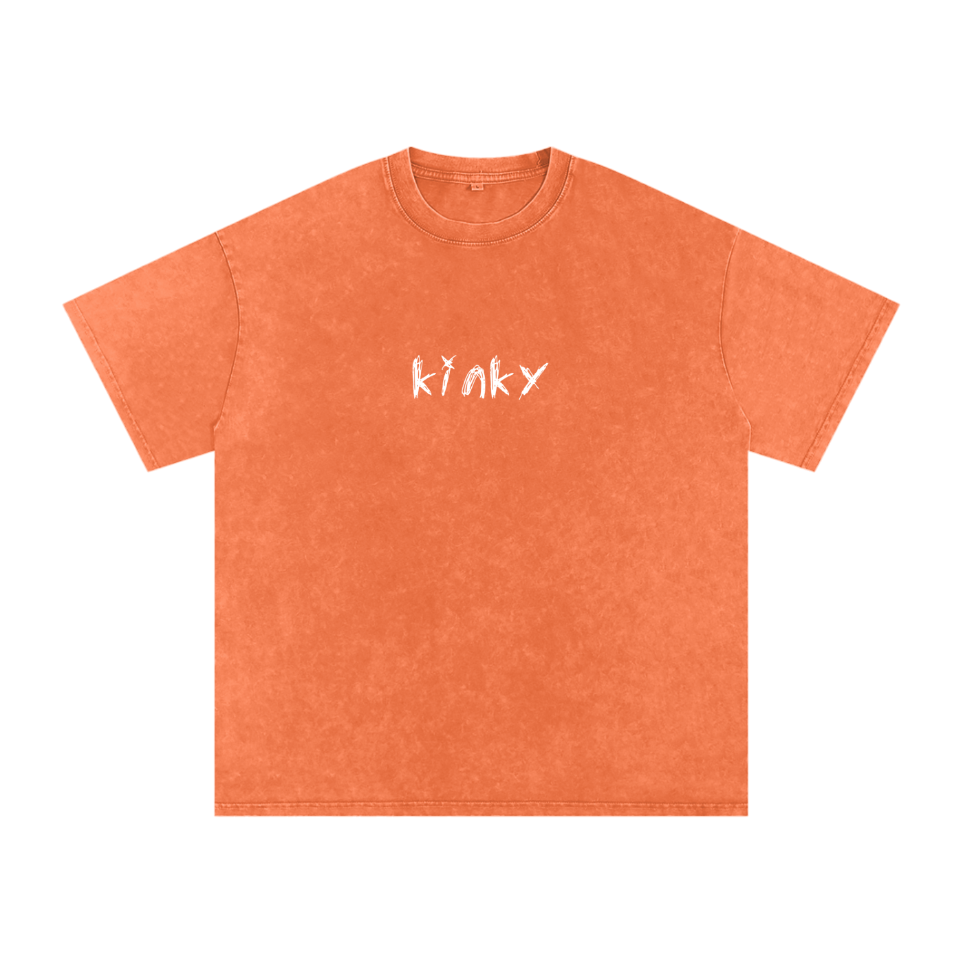 FETISHISTO orange kinky oversized t-shirt with white text graphic on front