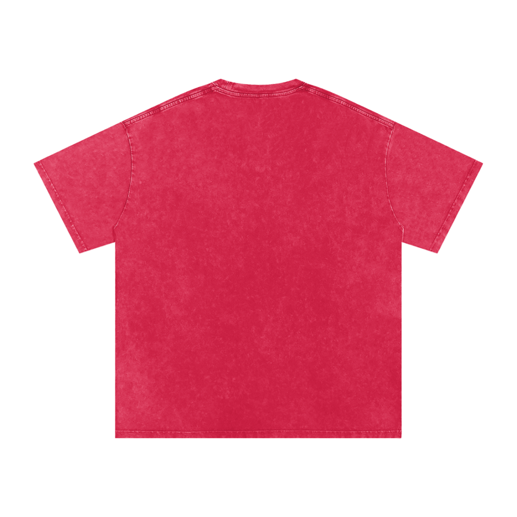 Red kinky oversized t-shirt from FETISHISTO shown from the back with a relaxed fit and short sleeves