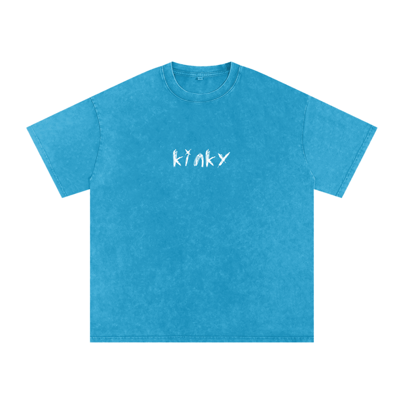 Blue kinky oversized t-shirt by FETISHISTO with white text logo on front in casual style