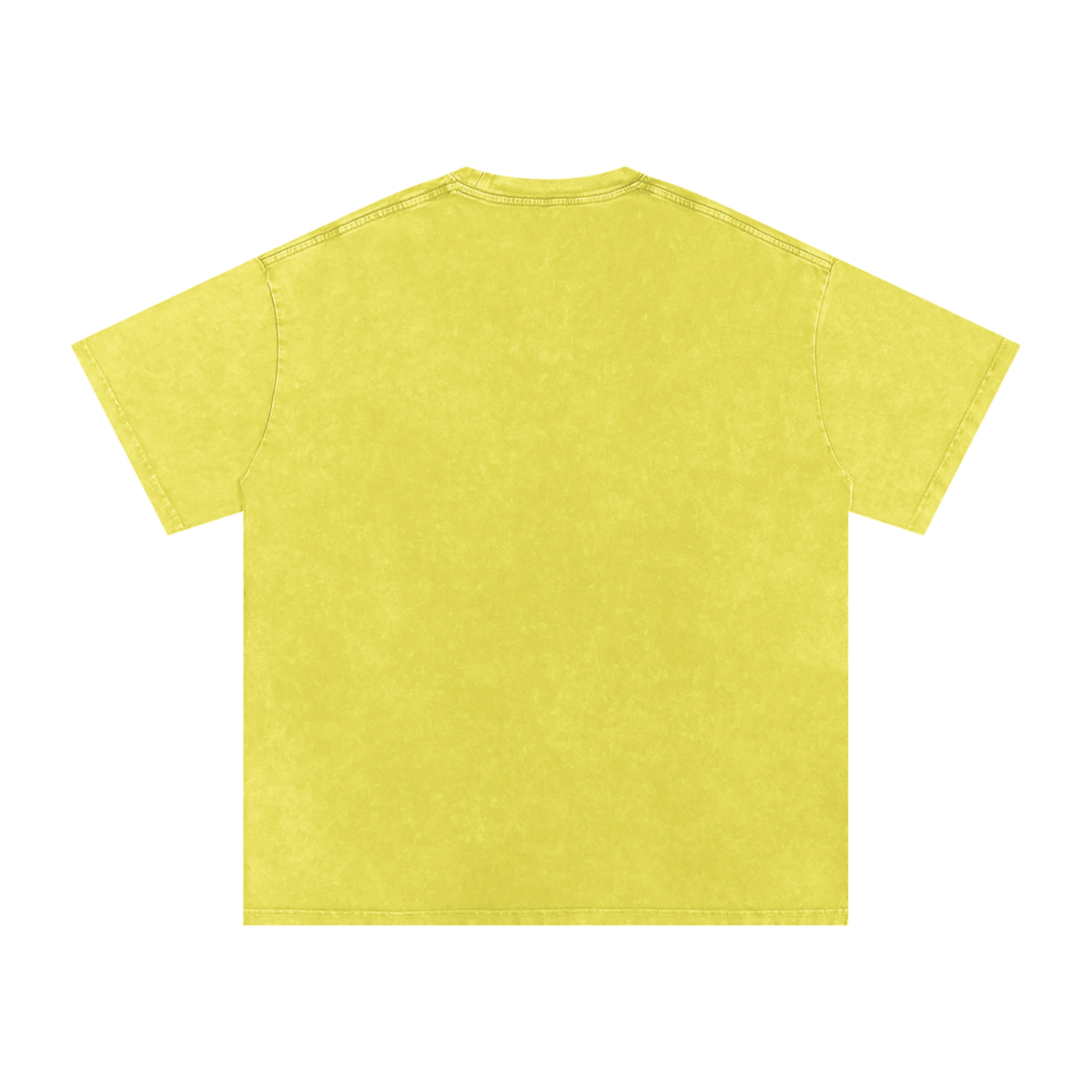 Back view of FETISHISTO yellow kinky oversized t-shirt with short sleeves and relaxed fit