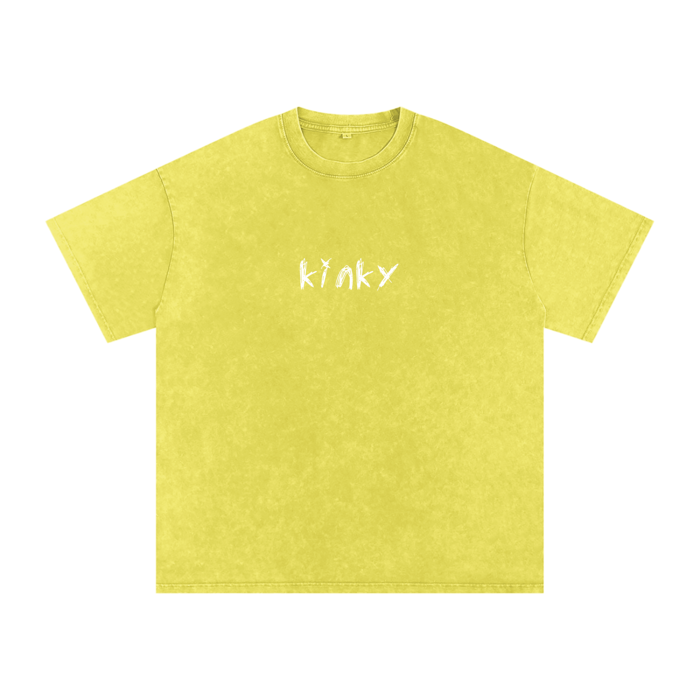 FETISHISTO yellow kinky oversized t-shirt with white text and a relaxed fit