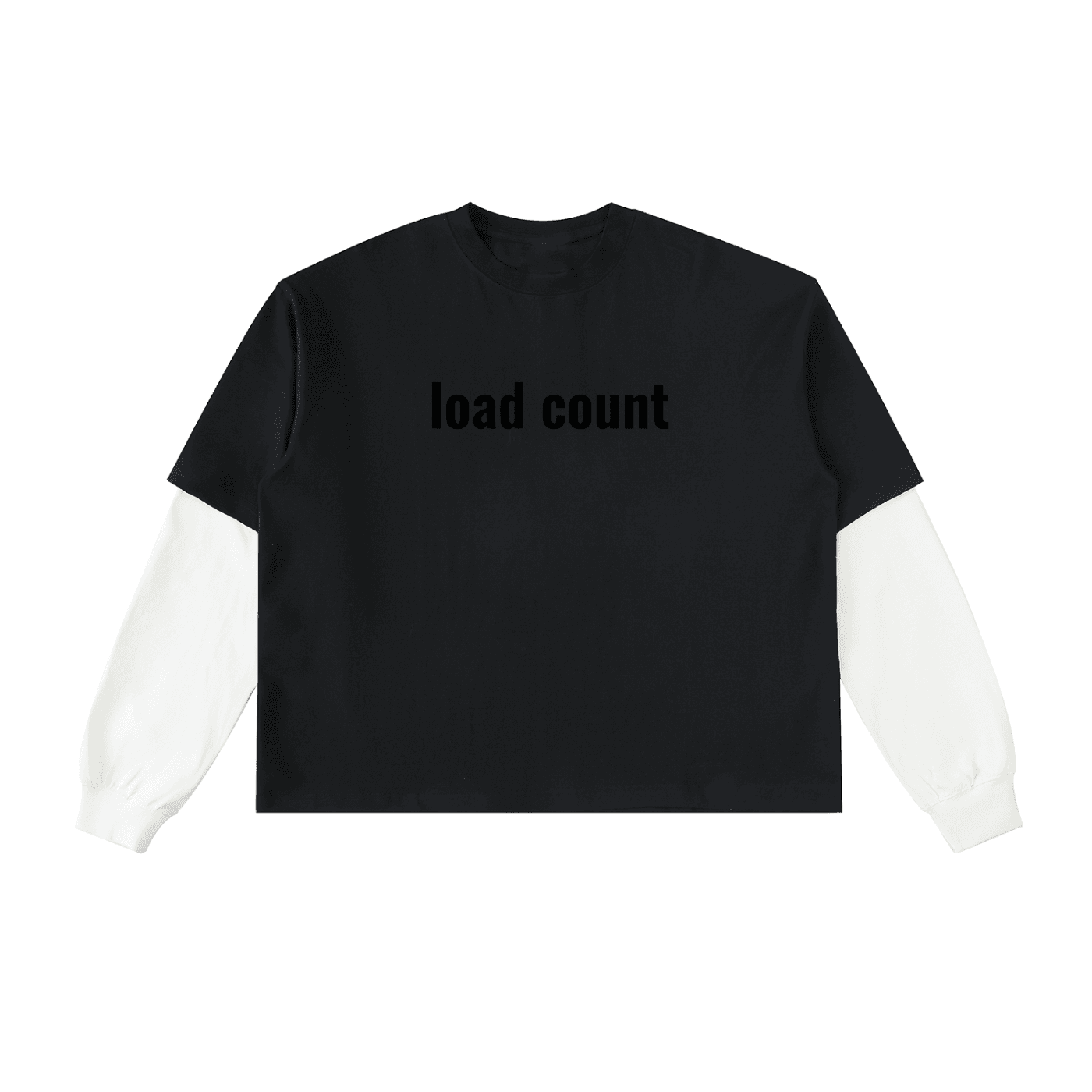 FETISHISTO black layered contrast sleeve t-shirt with white long sleeves and load count text