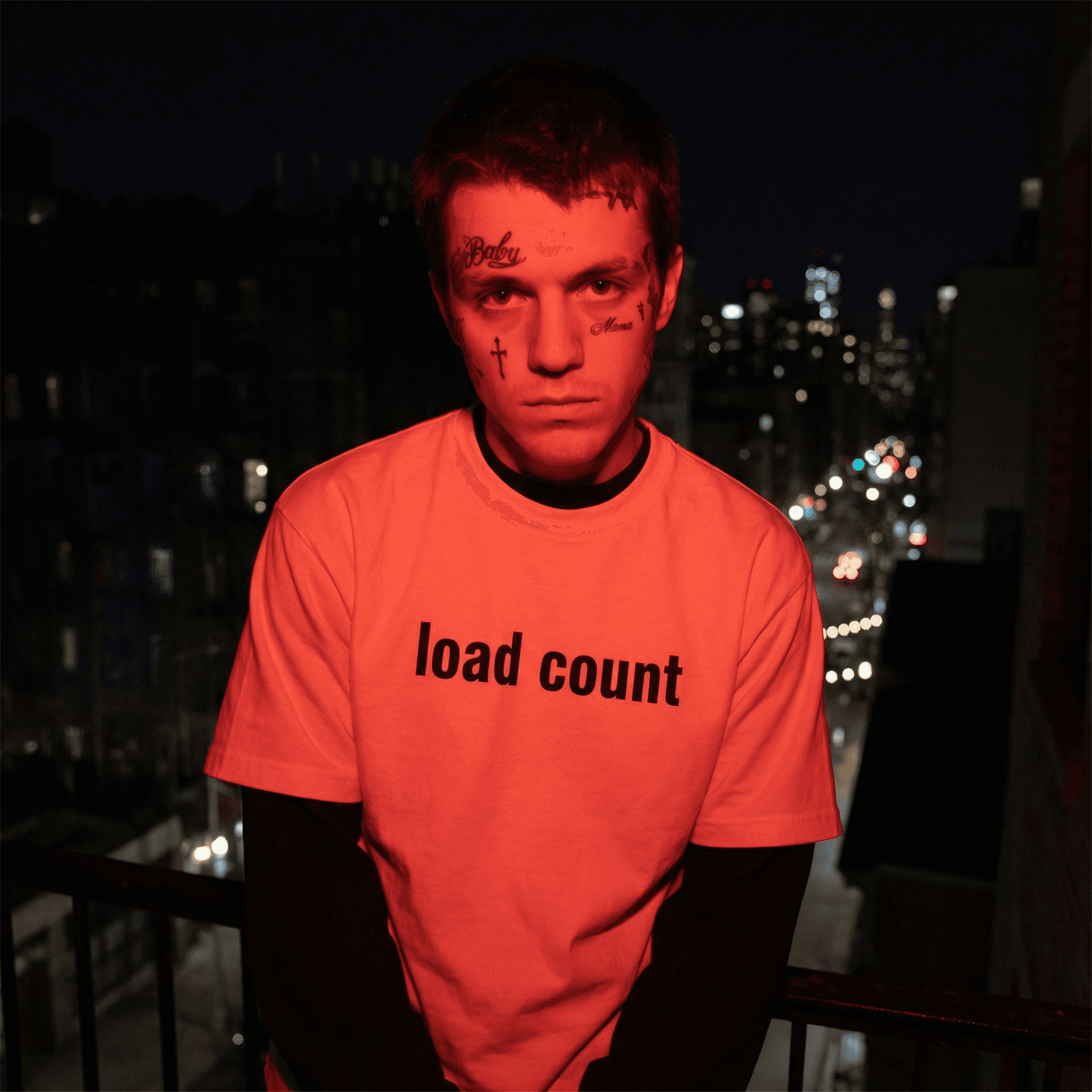 FETISHISTO layered contrast sleeve t-shirt with black long sleeves and load count text on front