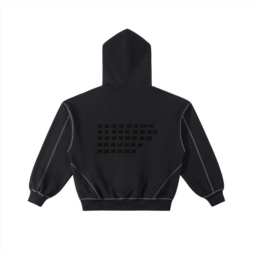 FETISHISTO black contrast-stitched fleece zip hoodie with hood and back graphic design