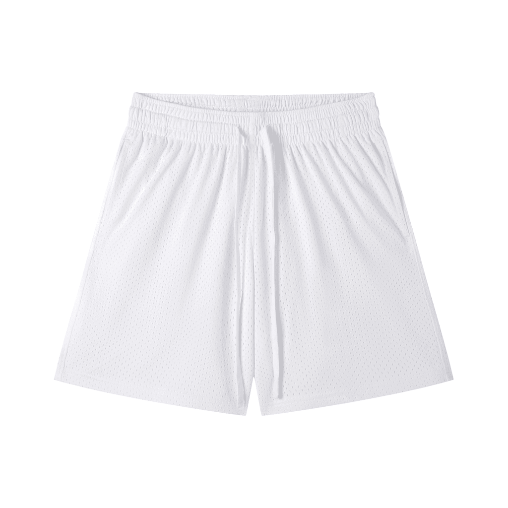 FETISHISTO white mesh drawstring shorts with elastic waistband and breathable fabric