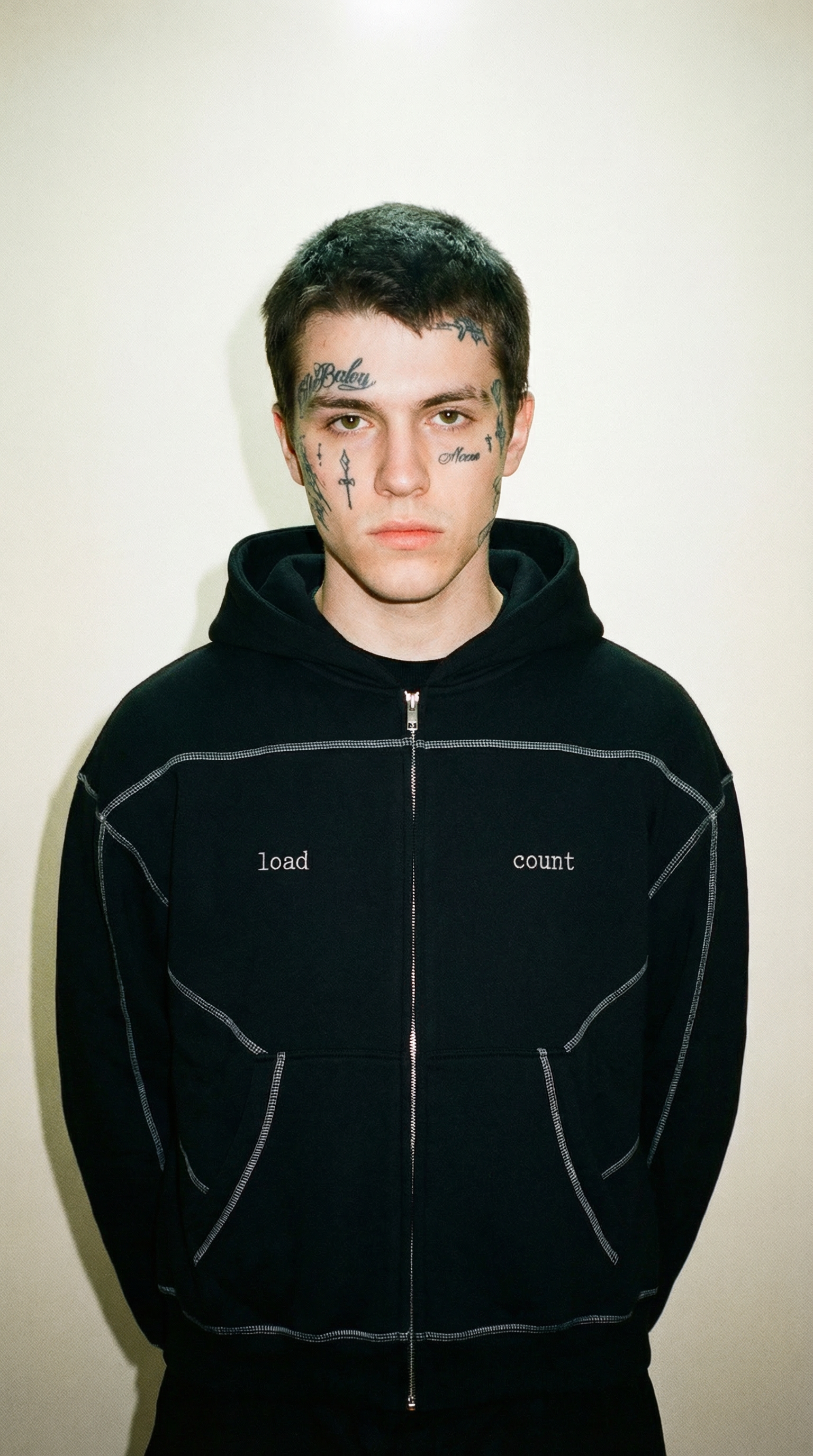 FETISHISTO black contrast-stitched fleece zip hoodie with front pockets and text design
