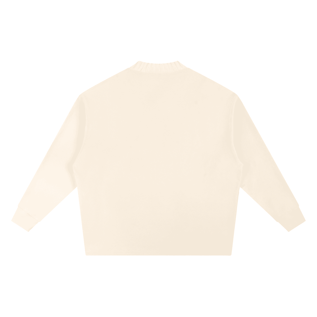 FETISHISTO oversize knitted round neck sweatshirt in cream color laid flat showing back side
