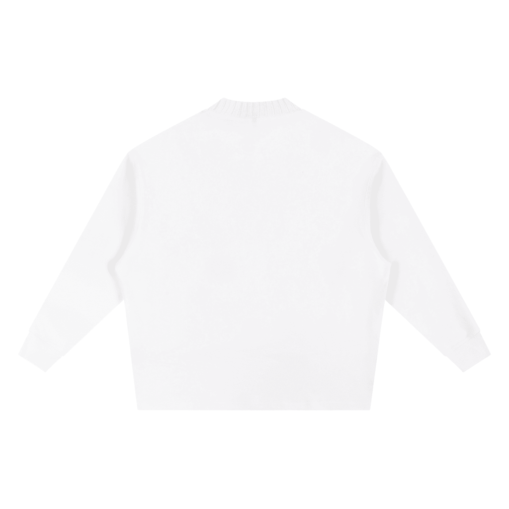 White oversize knitted round neck sweatshirt from FETISHISTO with long sleeves and relaxed fit
