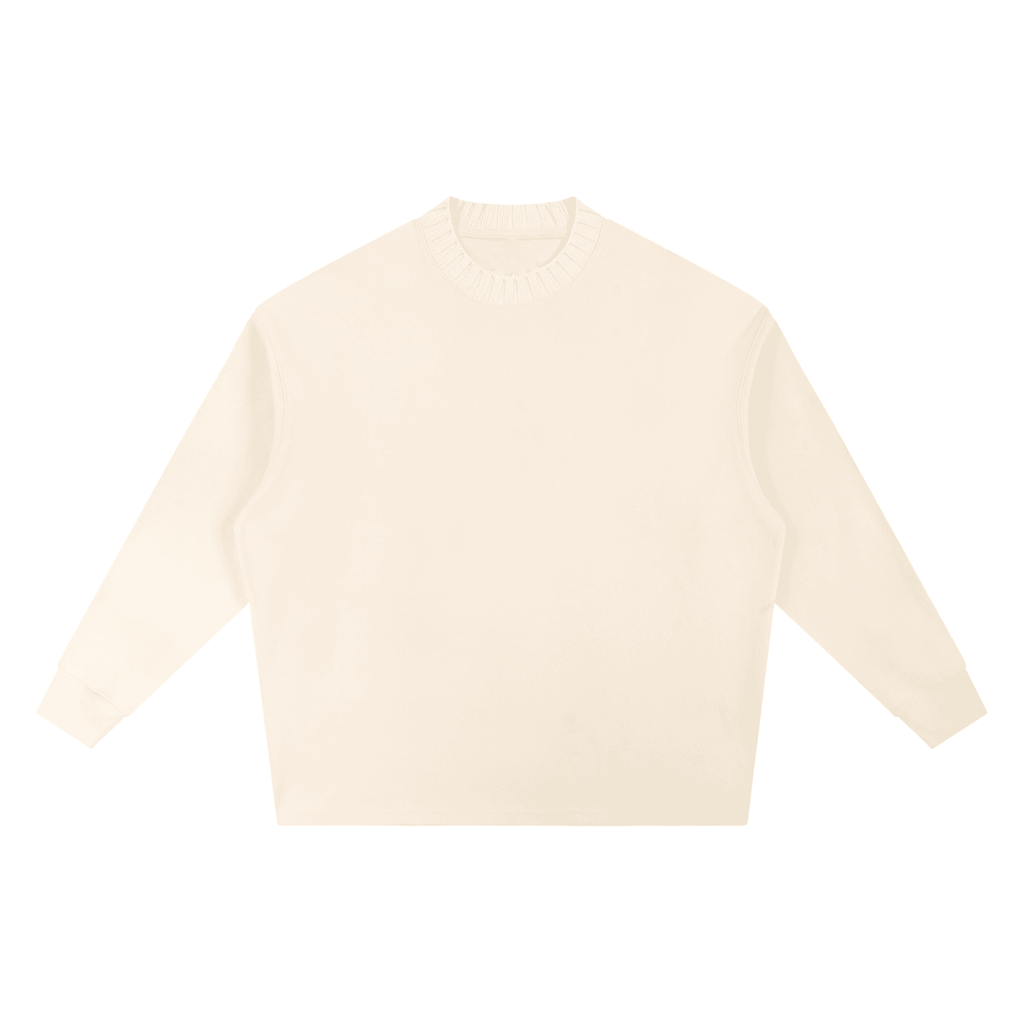 FETISHISTO cream oversize knitted round neck sweatshirt with long sleeves and relaxed fit