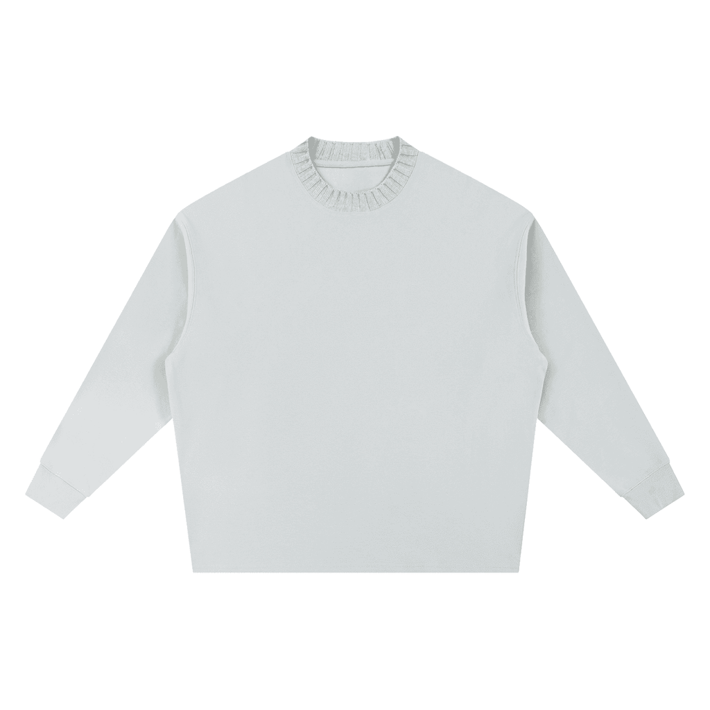 White oversize knitted round neck sweatshirt by FETISHISTO with long sleeves and ribbed collar