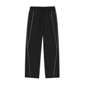 Black FETISHISTO reflection striped sweatpants with reflective white stripes and drawstring waist