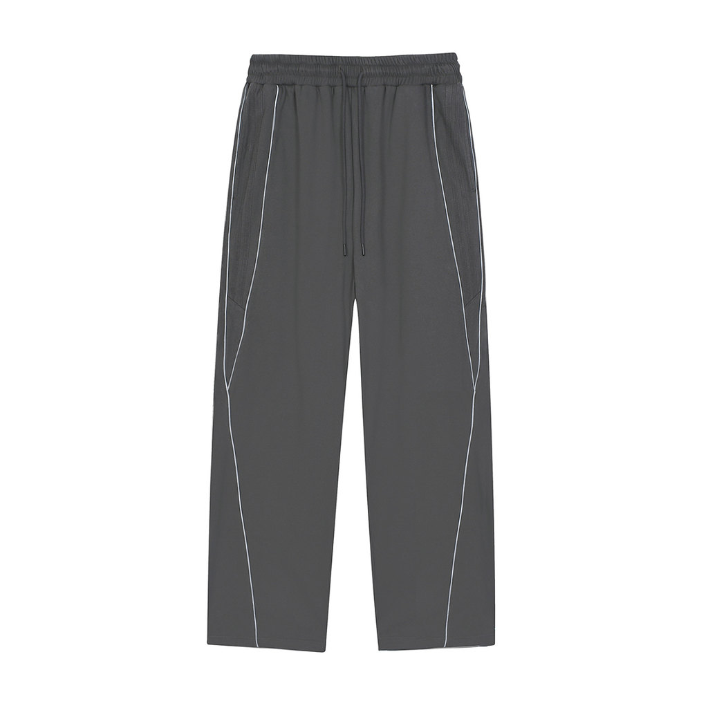 FETISHISTO reflection striped sweatpants in dark gray with white reflective stripes and elastic waistband