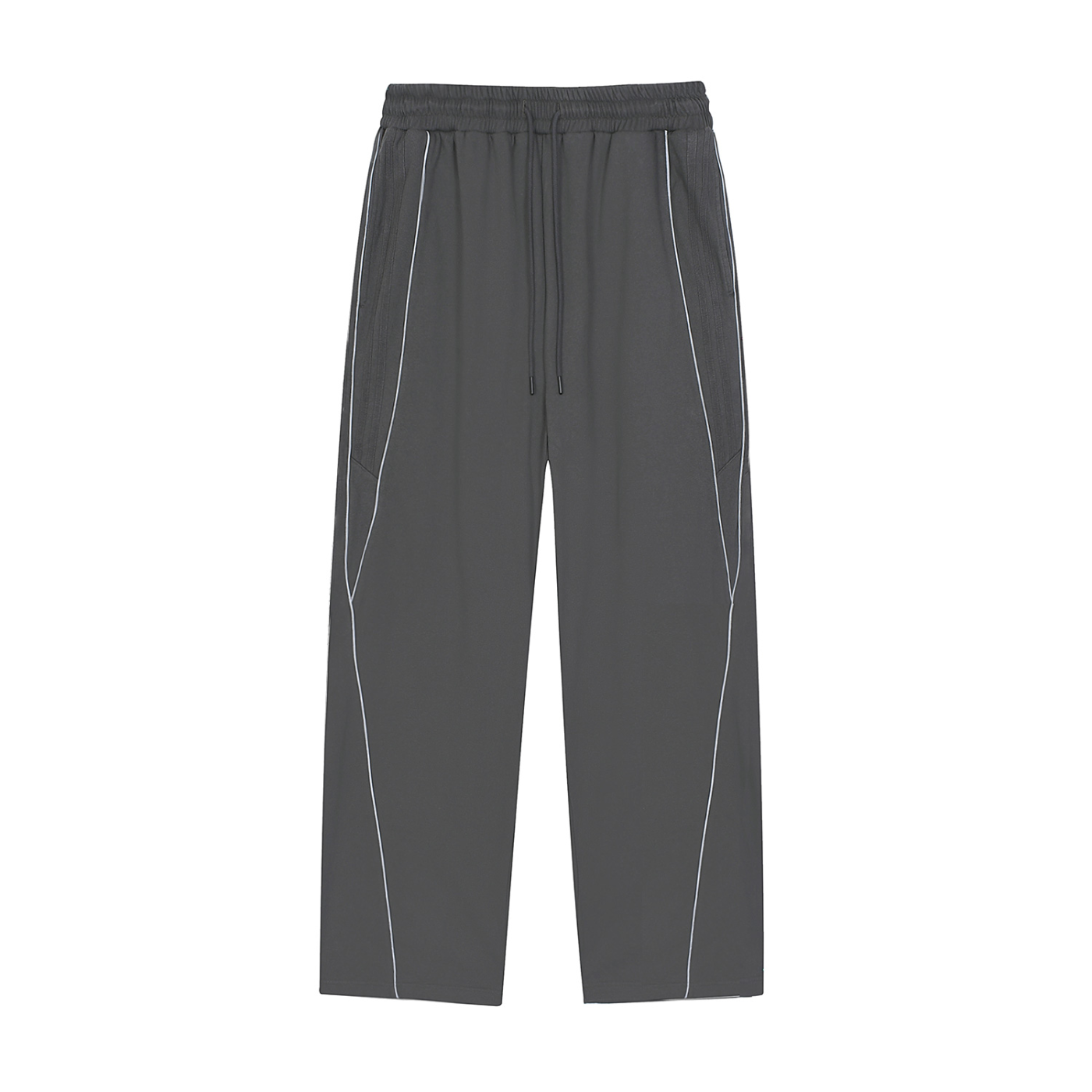 FETISHISTO reflection striped sweatpants in dark gray with white reflective stripes and elastic waistband
