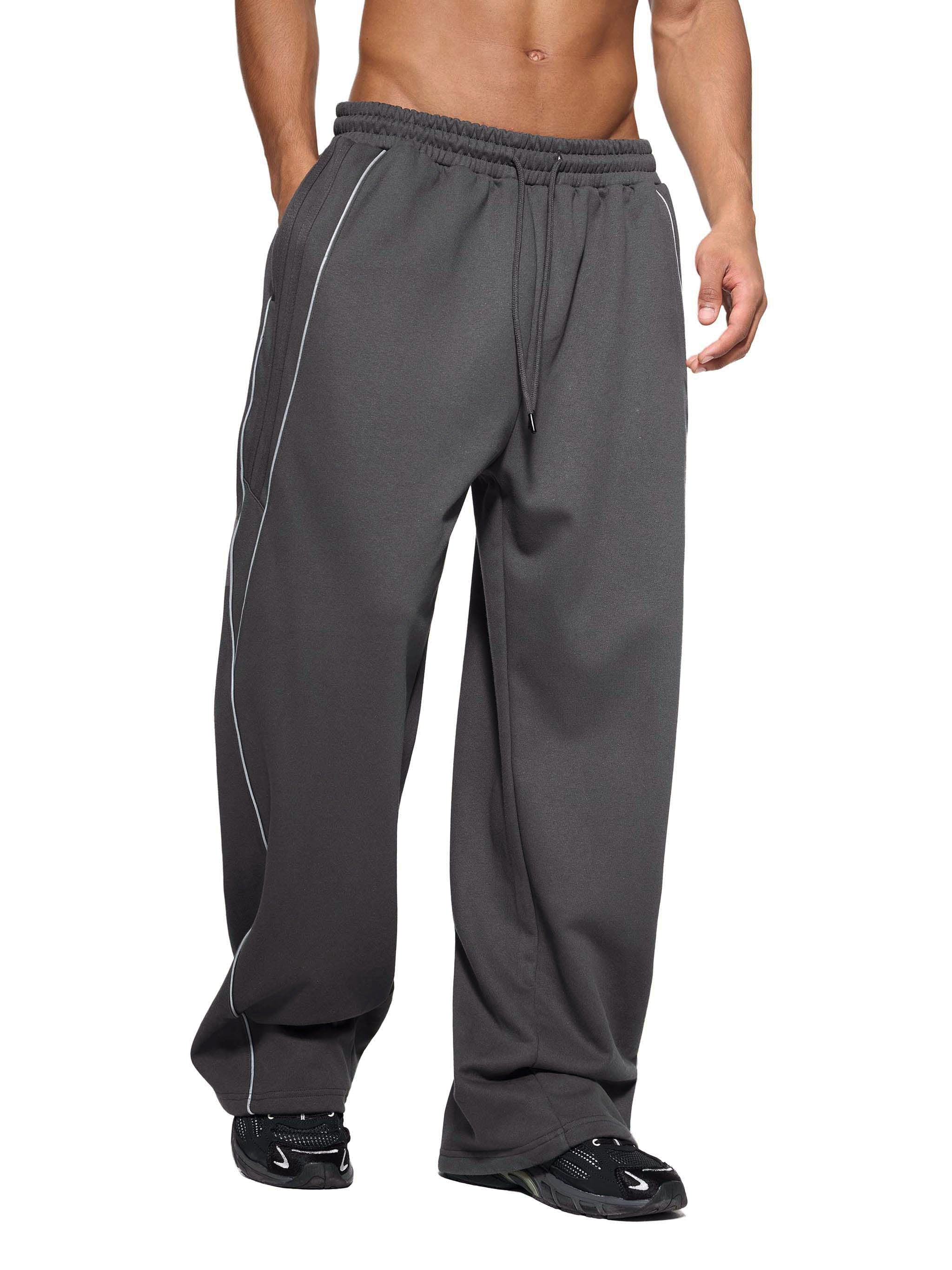 FETISHISTO gray reflection striped sweatpants with drawstring waist and side reflective stripes