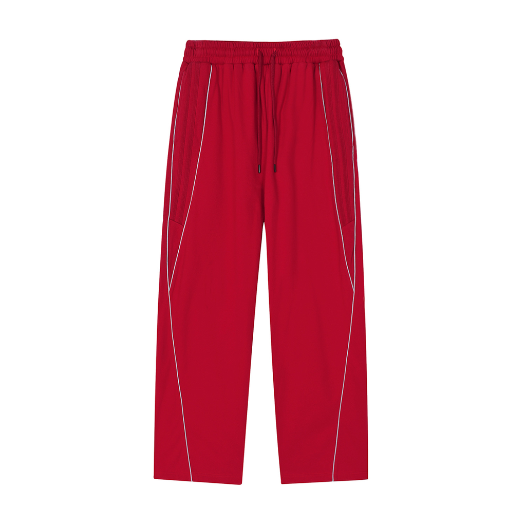 FETISHISTO red reflection striped sweatpants with elastic waistband and drawstring