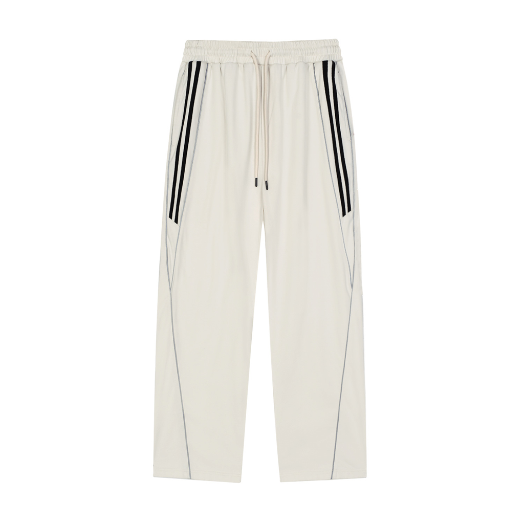 FETISHISTO white reflection striped sweatpants with black side stripes and adjustable drawstring waist