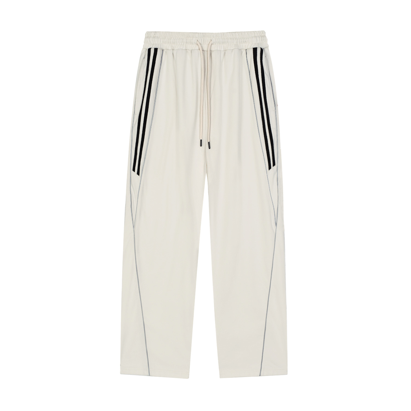 FETISHISTO white reflection striped sweatpants with black side stripes and adjustable drawstring waist