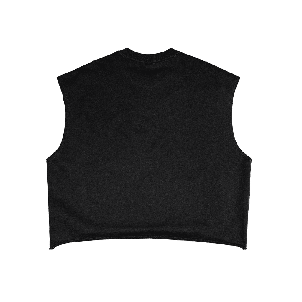Black french terry boxy tank top with a cropped fit and sleeveless design by FETISHISTO