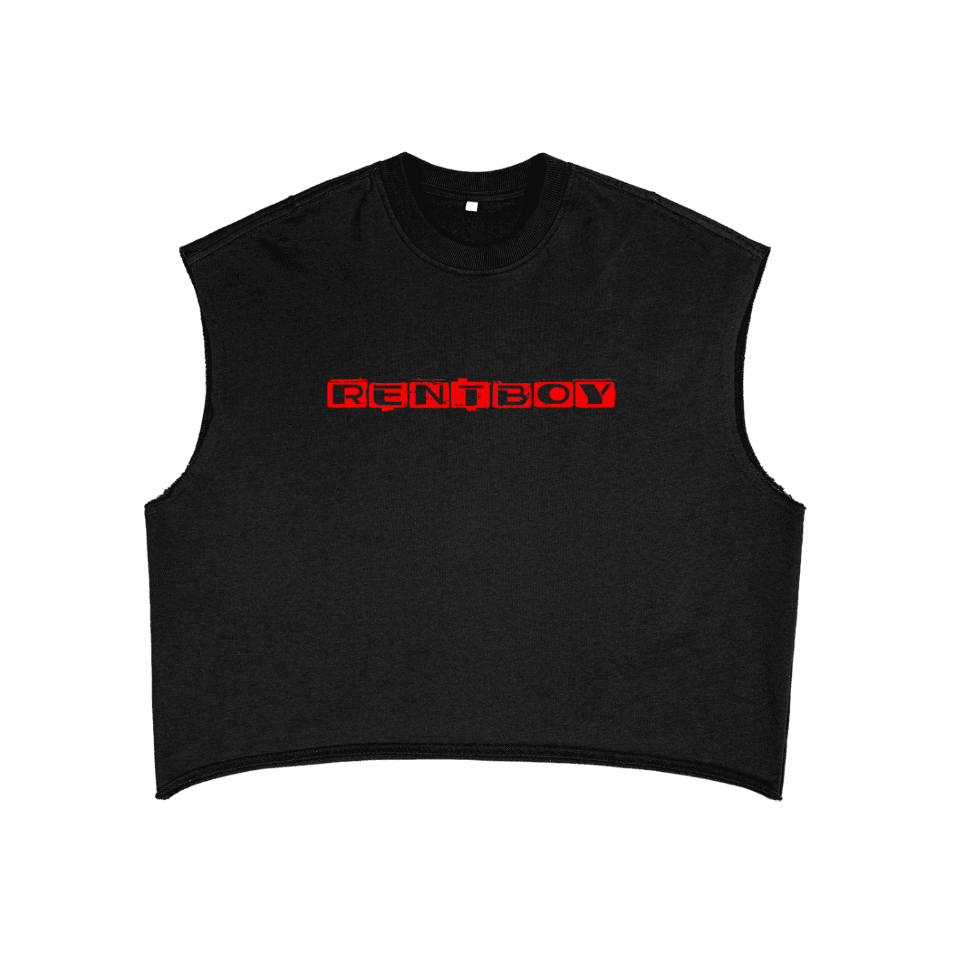 Black french terry boxy tank top with red graphic text from FETISHISTO