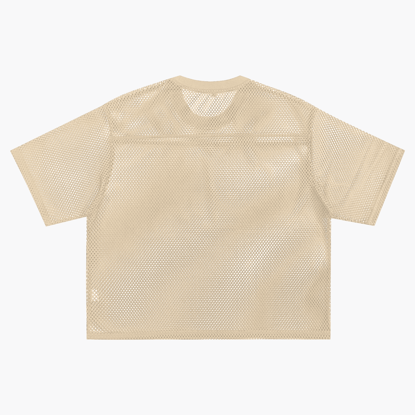 Beige see-through mesh t-shirt from ODMPOD with short sleeves and breathable fabric