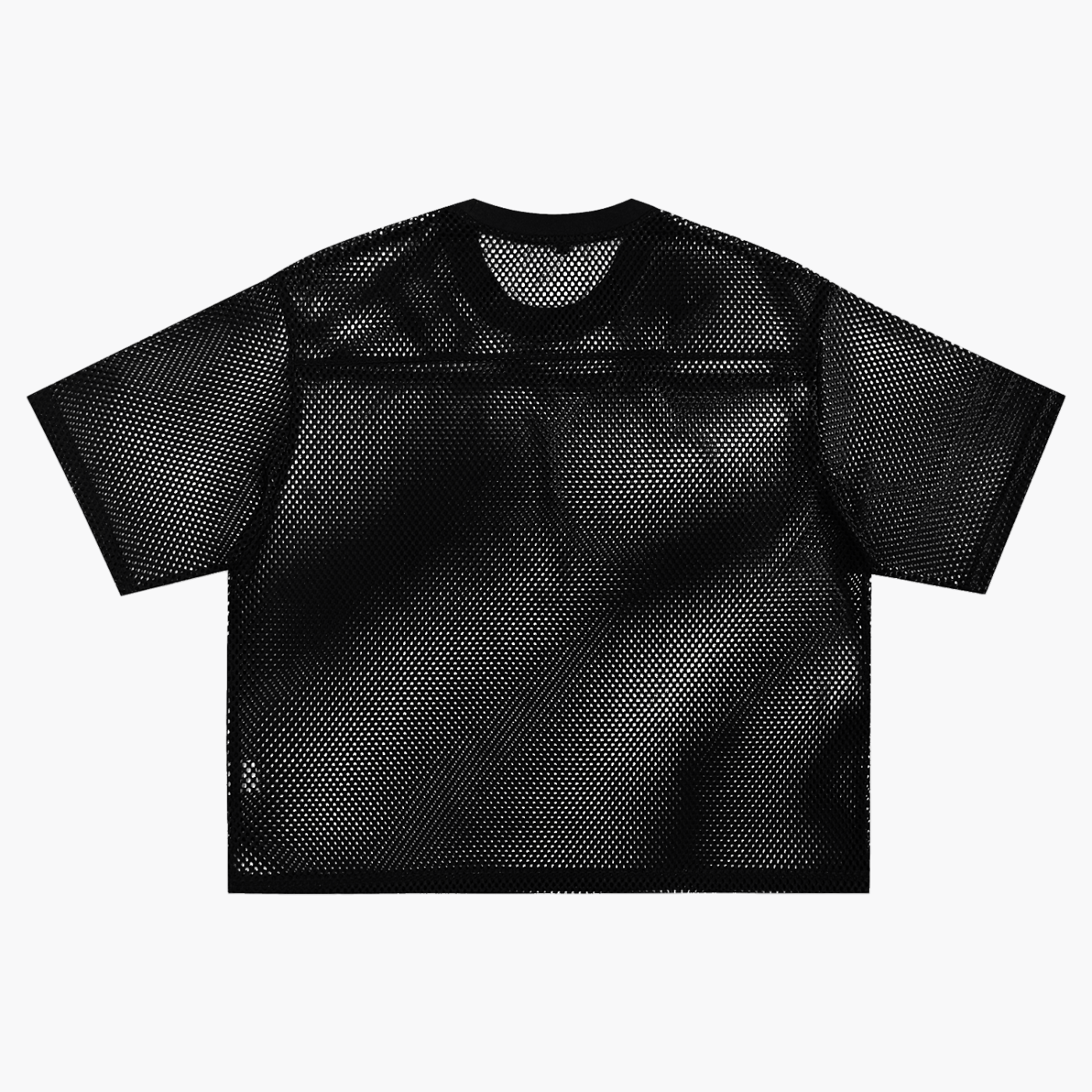 ODMPOD black see-through mesh t-shirt with short sleeves and round neckline