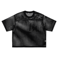 ODMPOD black see-through mesh t-shirt with short sleeves and a round neckline