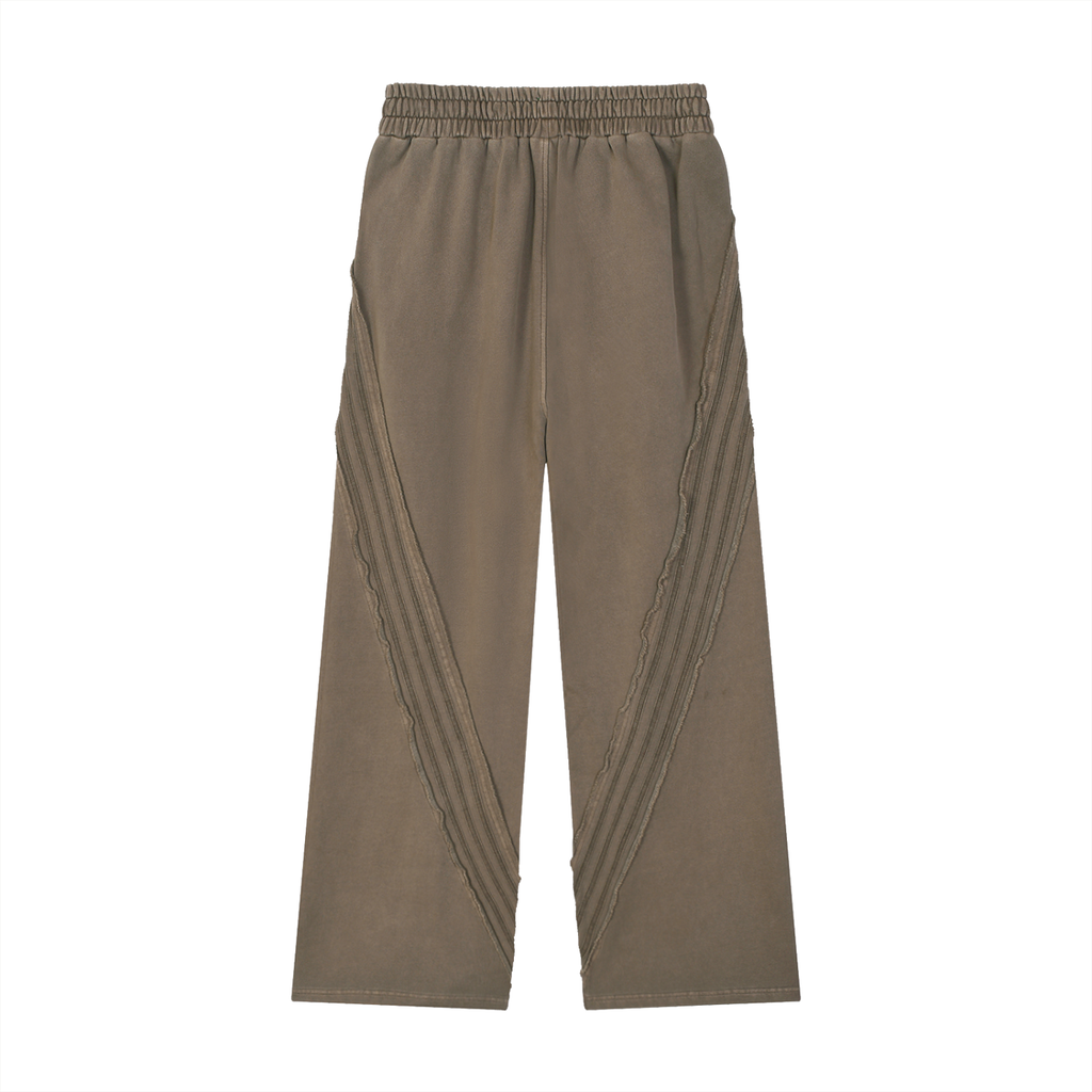 FETISHISTO snow washed sweatpants for men in brown with elastic waistband and stitched diagonal detailing