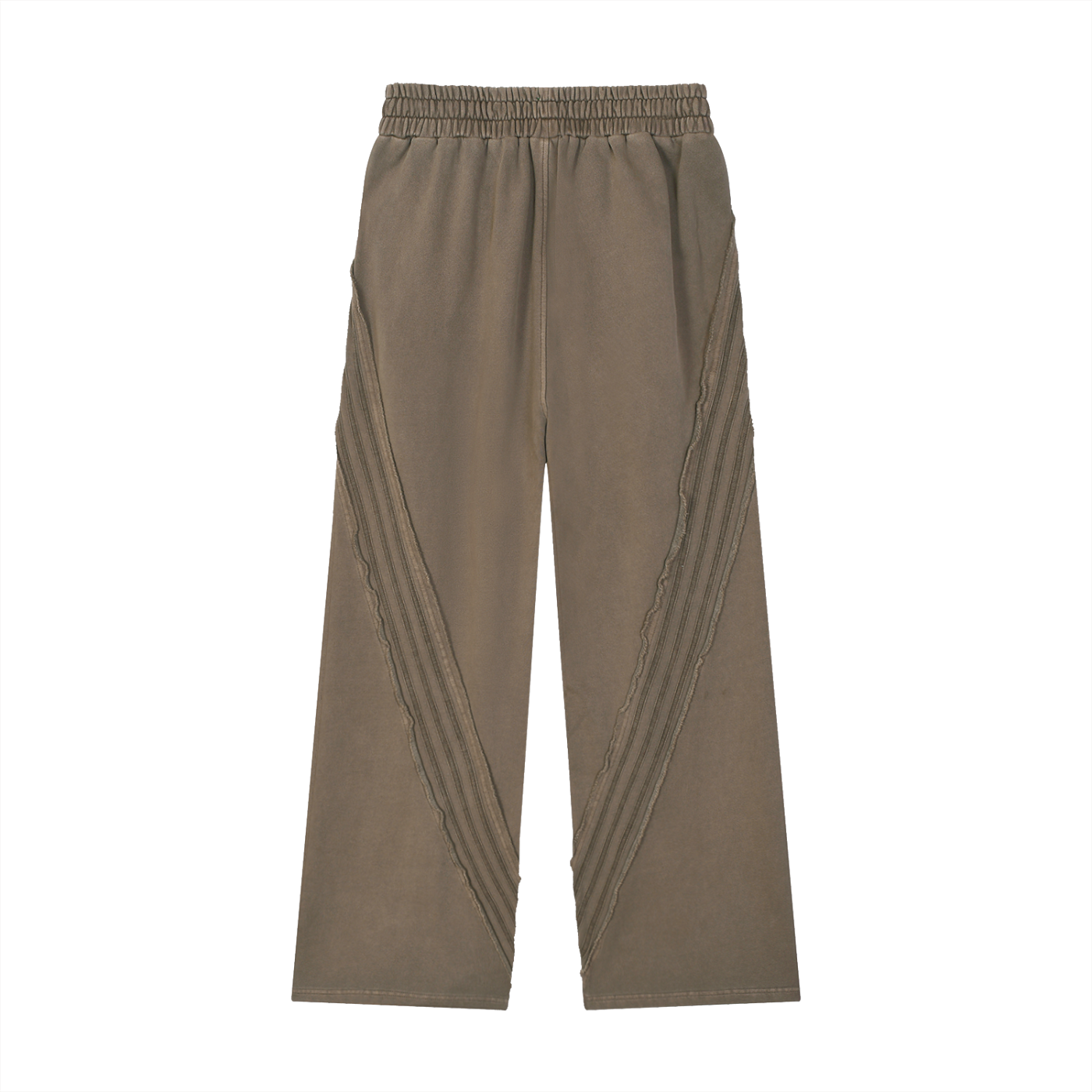 FETISHISTO snow washed sweatpants for men in brown with elastic waistband and stitched diagonal detailing