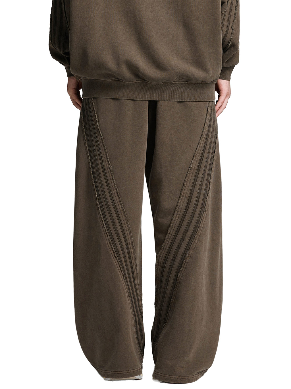 FETISHISTO snow washed sweatpants for men in dark brown with wide legs and stitched details