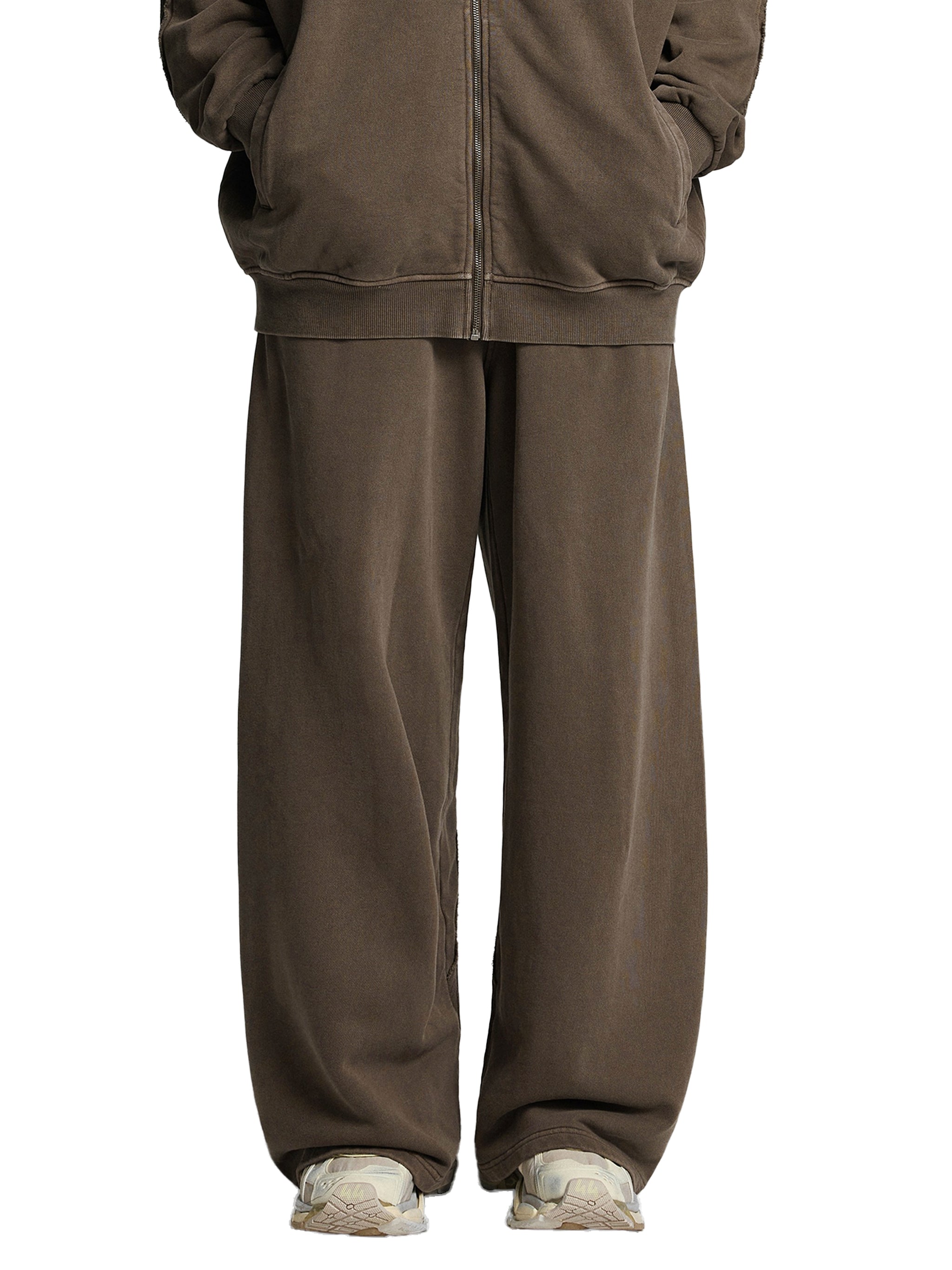FETISHISTO brown snow washed sweatpants for men featuring a relaxed fit and casual style