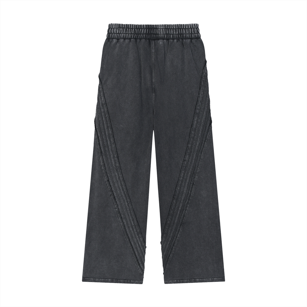 FETISHISTO black snow washed sweatpants for men with elastic waistband and diagonal stitched design