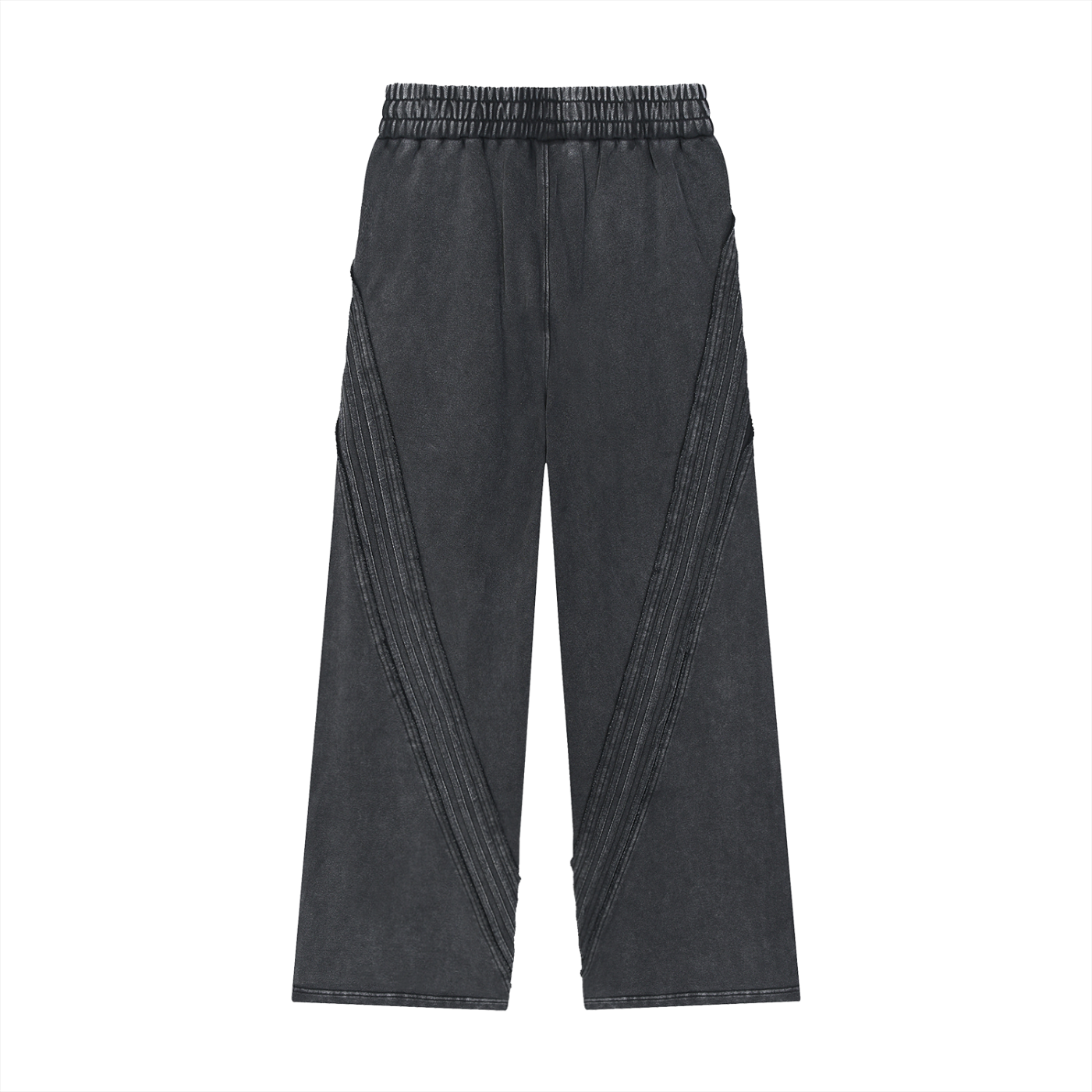 FETISHISTO black snow washed sweatpants for men with elastic waistband and diagonal stitched design