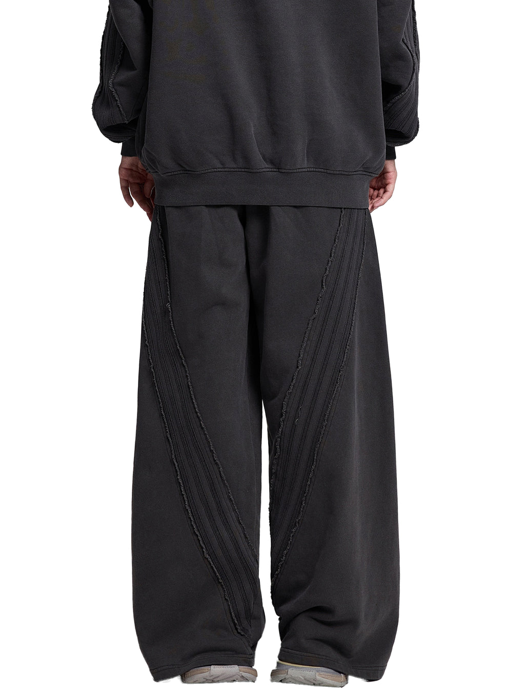 FETISHISTO black snow washed sweatpants for men with wide leg and stitched design details