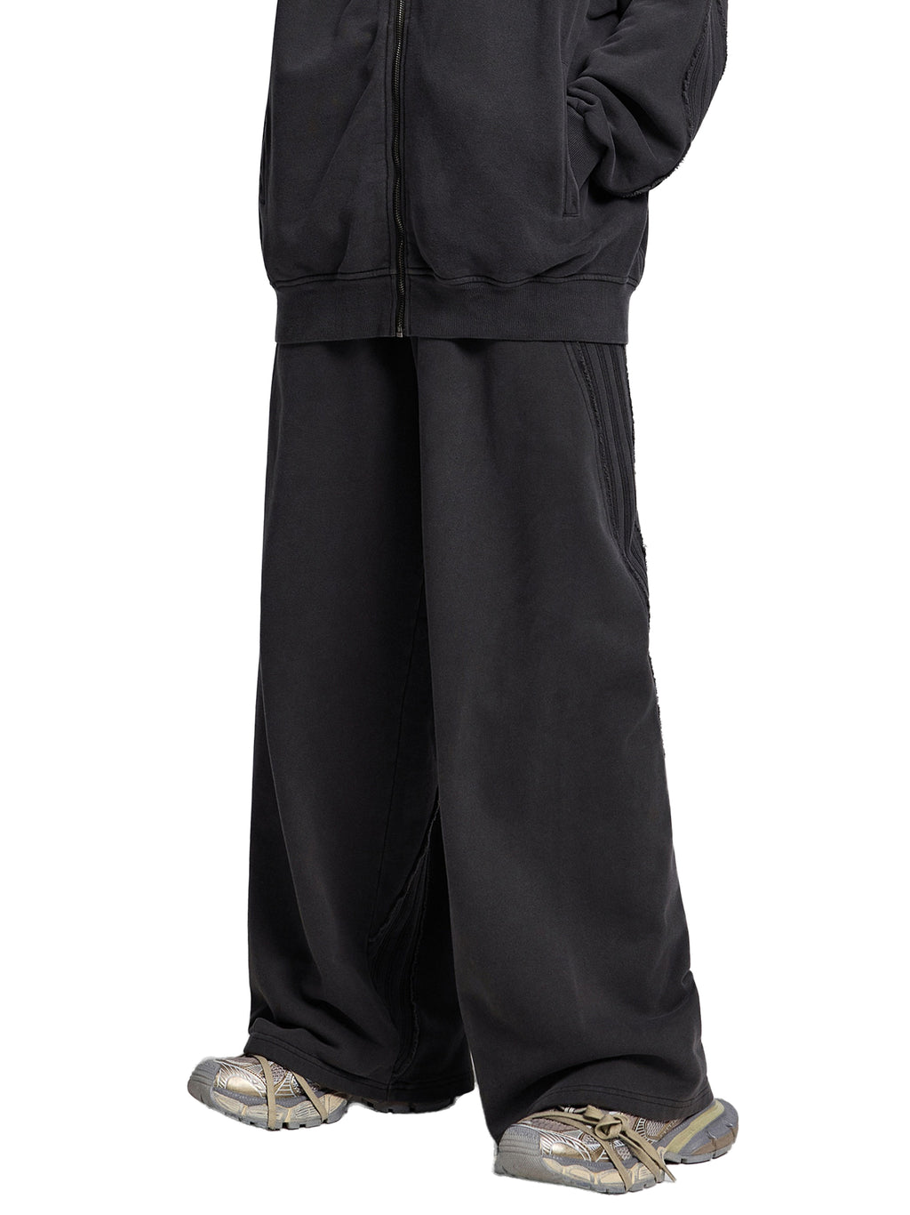 FETISHISTO black snow washed sweatpants for men with wide leg and casual fit