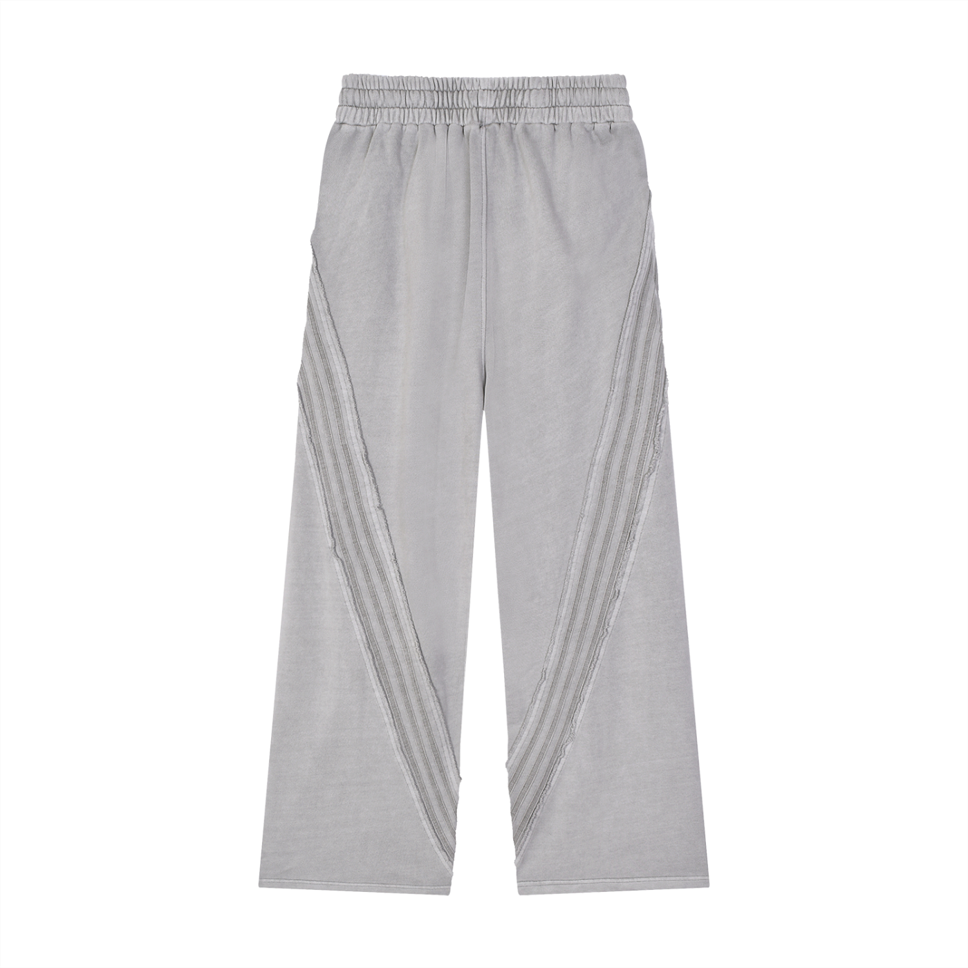FETISHISTO snow washed sweatpants for men in light gray with elastic waistband and stitched diagonal detailing