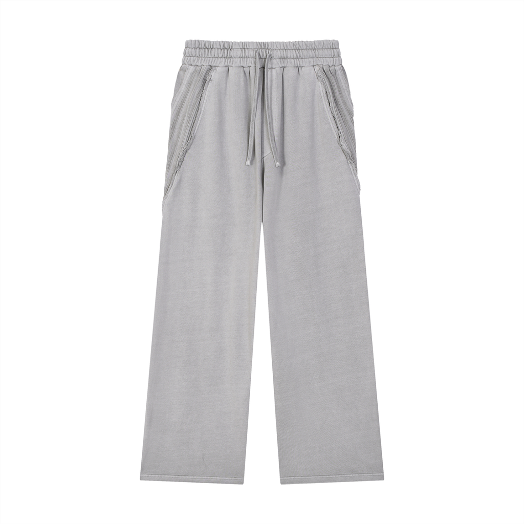 FETISHISTO grey snow washed sweatpants for men with elastic waistband and drawstring