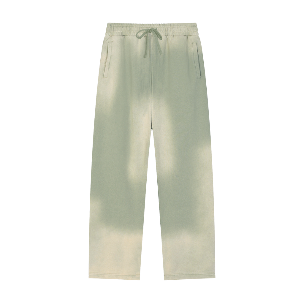 FETISHISTO sun fade straight leg sweatpants in light green with elastic drawstring waist and side pockets