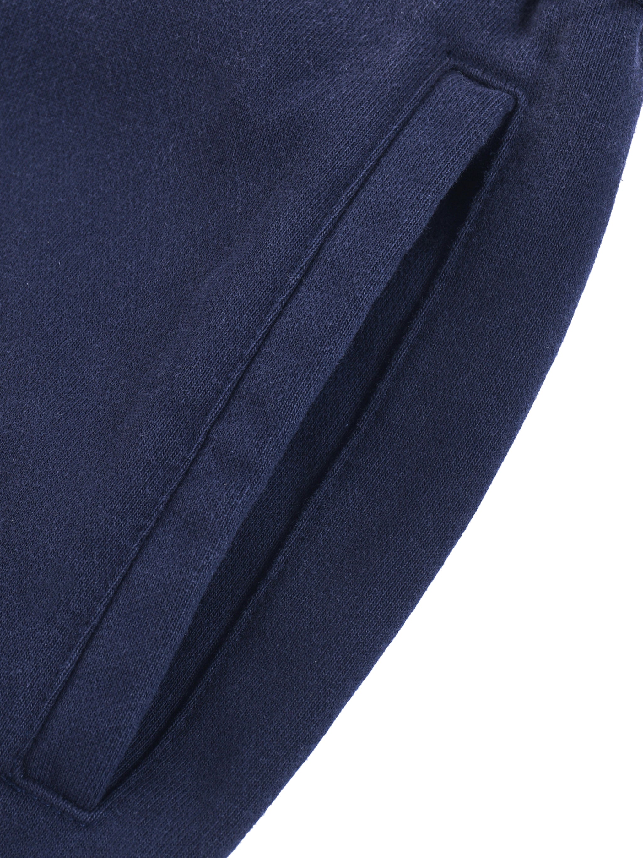 Close-up of navy pocket detail on FETISHISTO sun fade straight leg sweatpants fabric texture