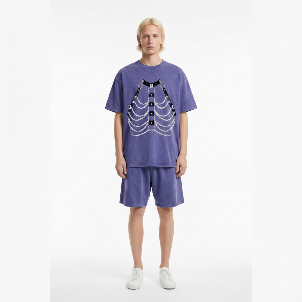 FETISHISTO Snow Washed Oversized T-Shirt with Graphic Design