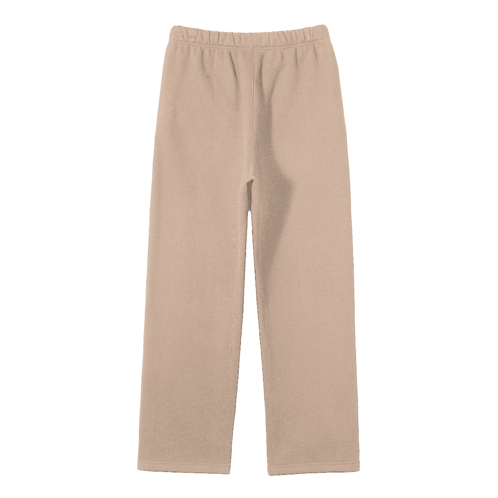 Beige unisex fleece straight leg pants with elastic waistband for comfortable wear