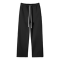 FETISHISTO unisex fleece straight leg pants in black with elastic waistband and white drawstrings