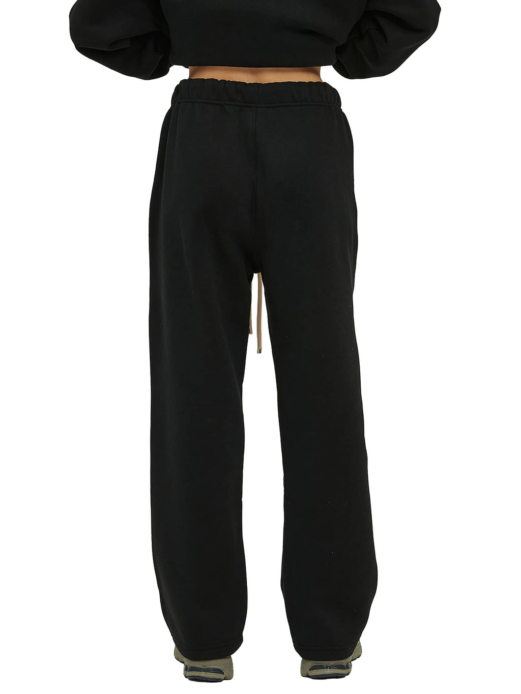FETISHISTO black unisex fleece straight leg pants with elastic waistband and relaxed fit