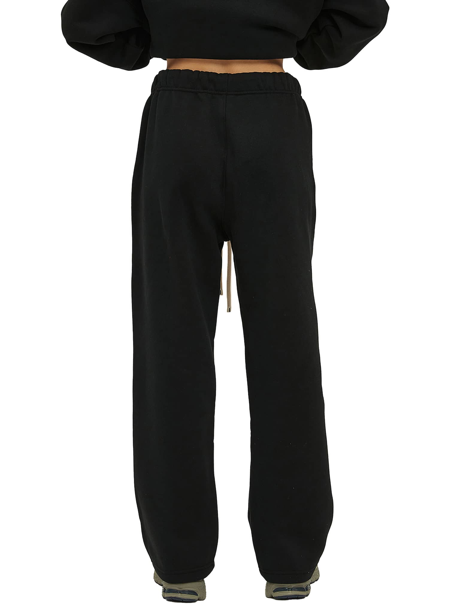 FETISHISTO black unisex fleece straight leg pants with elastic waistband and relaxed fit