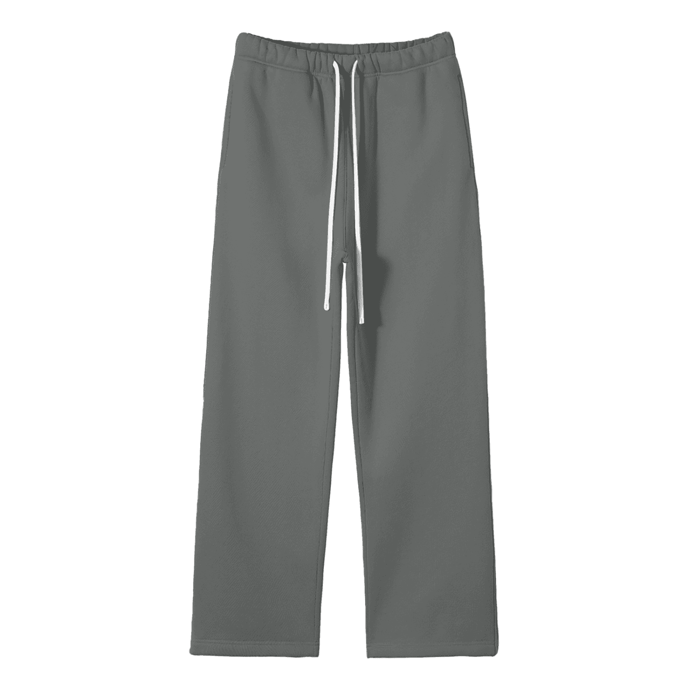 FETISHISTO unisex fleece straight leg pants in gray with elastic waistband and white drawstring