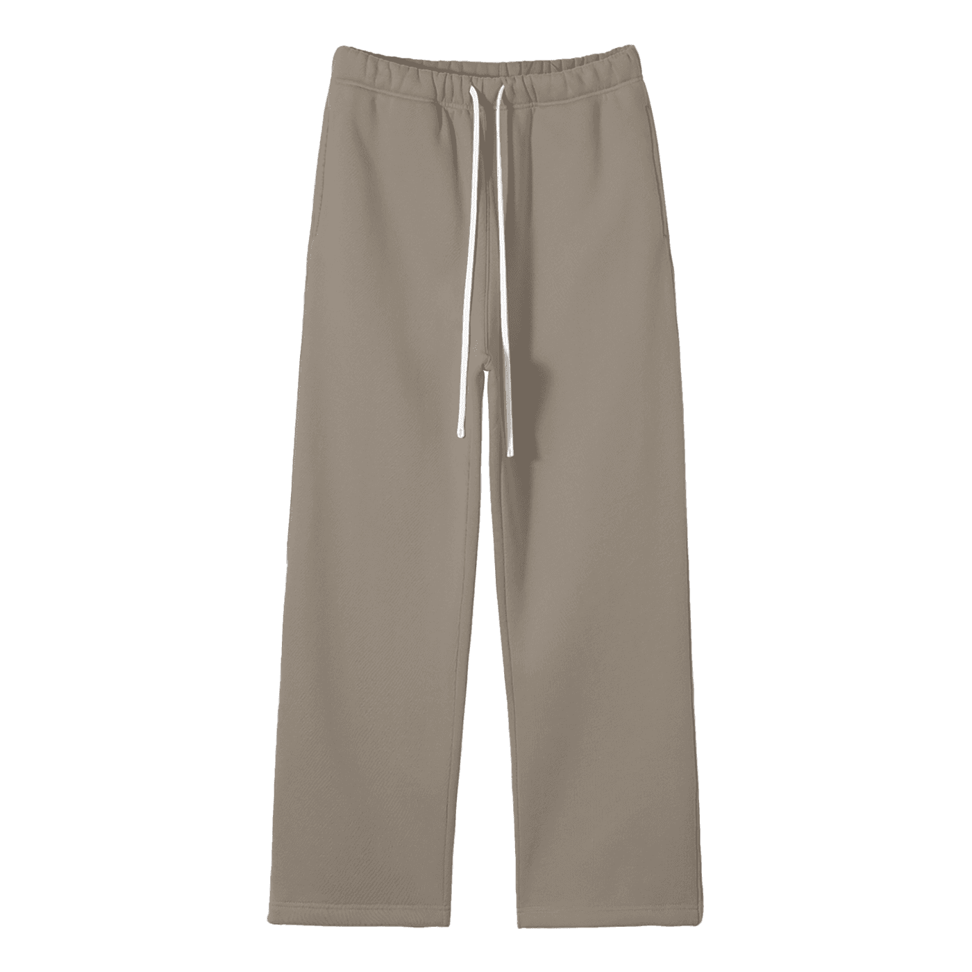FETISHISTO unisex fleece straight leg pants in beige with elastic waistband and white drawstrings