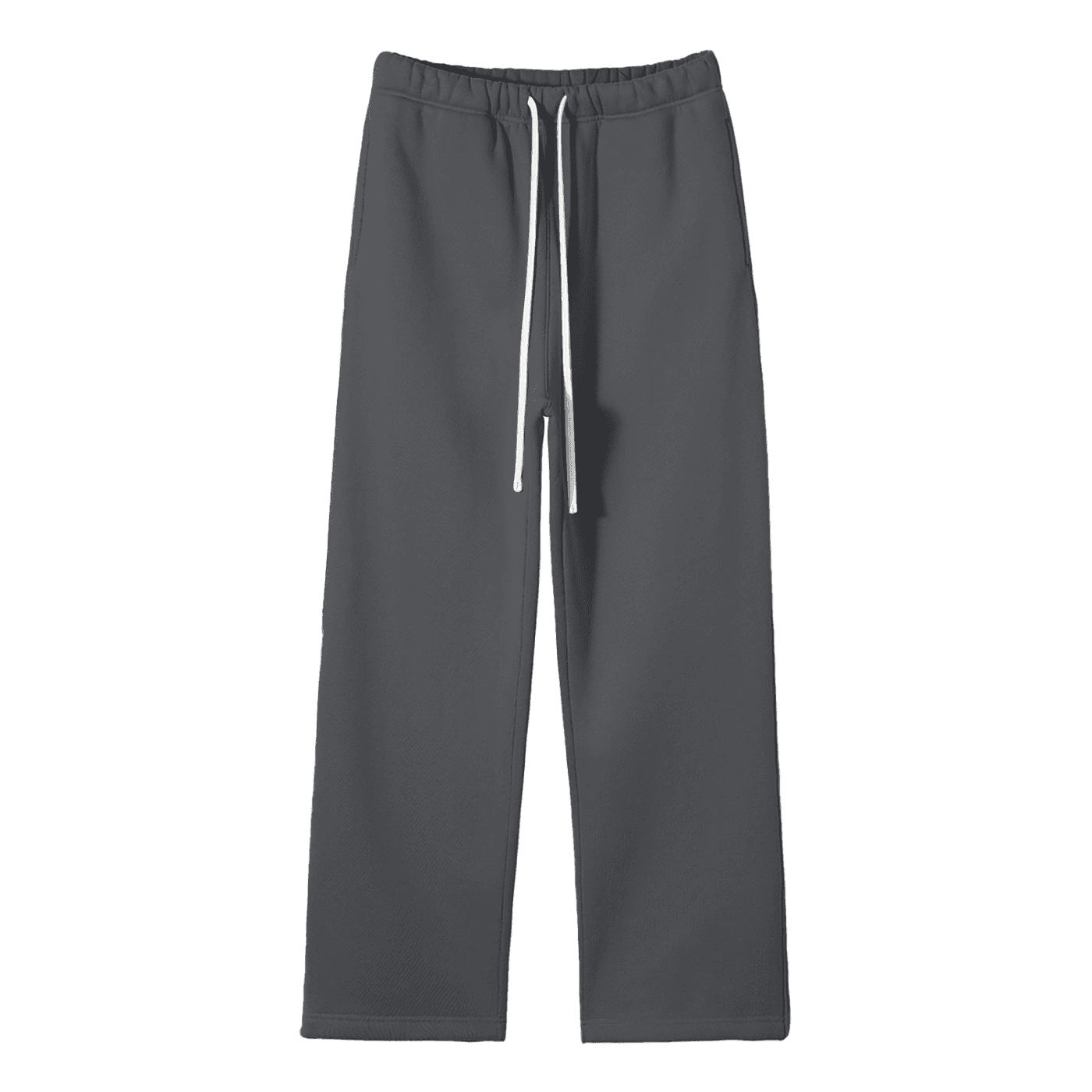 FETISHISTO unisex fleece straight leg pants in dark gray with elastic waistband and white drawstrings