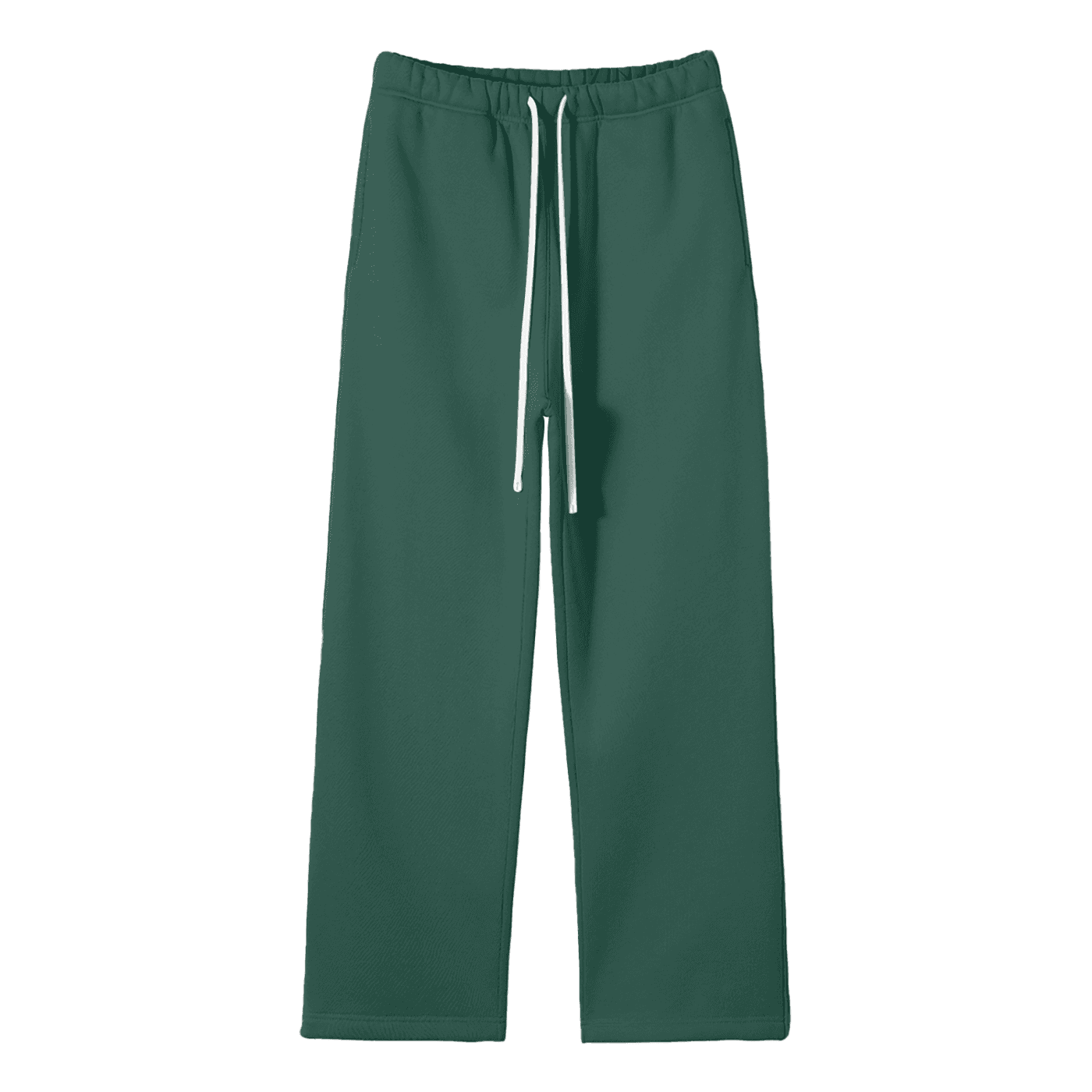 FETISHISTO unisex fleece straight leg pants in dark green with elastic waistband and white drawstring