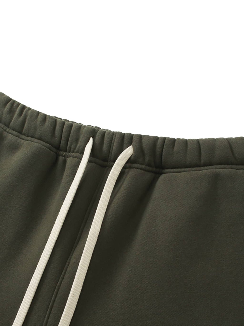 FETISHISTO unisex fleece straight leg pants in dark green with white drawstrings and elastic waistband